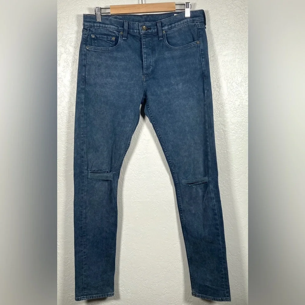 Rag & Bone Mens Fit 1 Navy Distressed Skinny Denim Slim Jeans 34x33 - MINT!